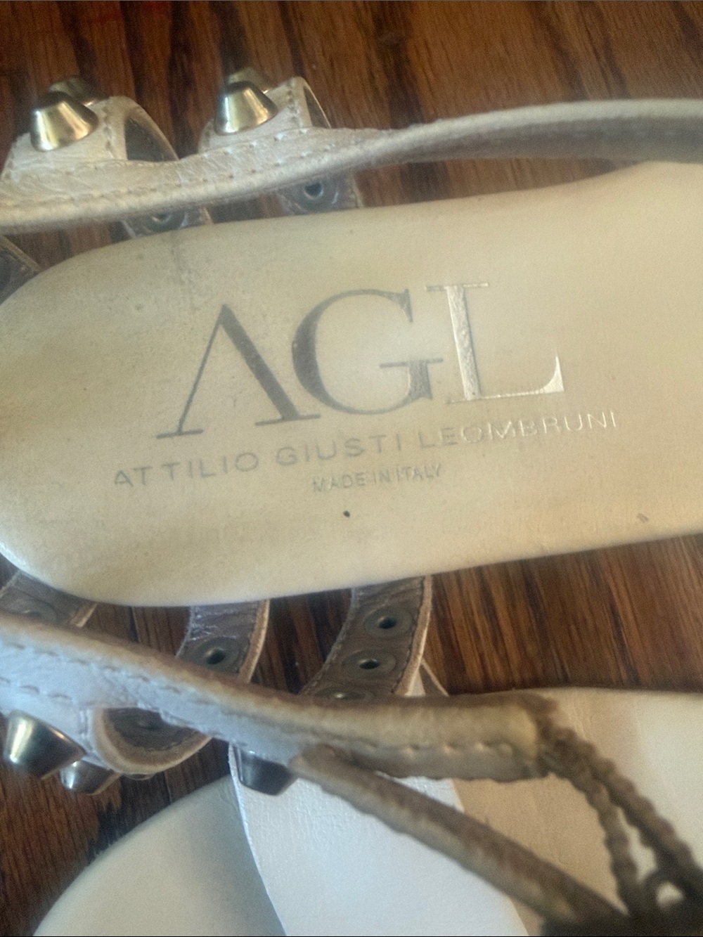 AGL White Leather Studded Ankle-Strap Sandals - Picture 8 of 10